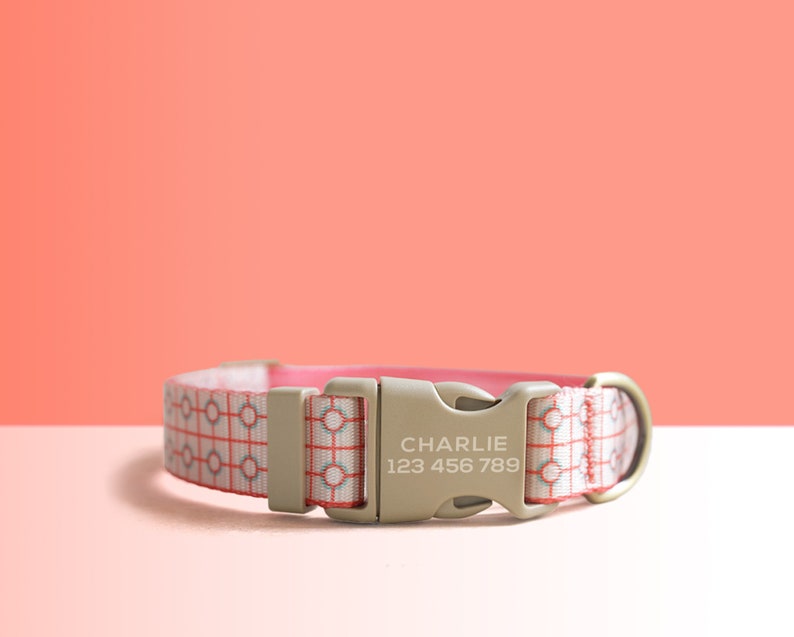 Red Geometric Lightweight Dog Collar, Personalised Premium Dog Collar or Dog Collar and Leash Set with Matching Bowtie *Detachable