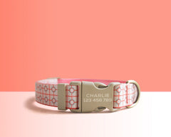 Red Geometric Lightweight Dog Collar, Personalized Premium Dog Collar or Dog Collar and Leash Set with Matching Bowtie *Detachable