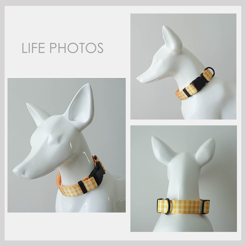 Yellow Plaid Lightweight Dog Collar, Personalised Premium Dog Collar or Dog Collar and Leash Set with Matching Bowtie *Detachable