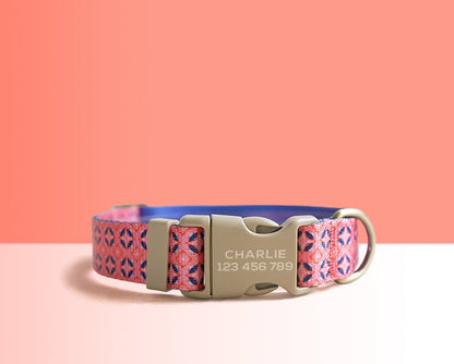 Red Geometric Lightweight Dog Collar, Personalised Premium Dog Collar or Dog Collar and Leash Set with Matching Bowtie *Detachable