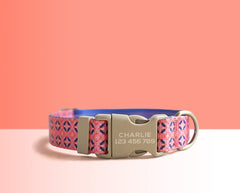 Red Geometric Lightweight Dog Collar, Personalized Premium Dog Collar or Dog Collar and Leash Set with Matching Bowtie *Detachable