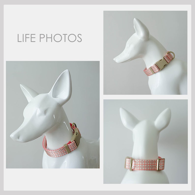 Red Geometric Lightweight Dog Collar, Personalised Premium Dog Collar or Dog Collar and Leash Set with Matching Bowtie *Detachable