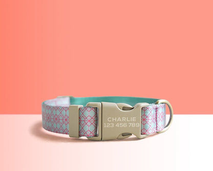 Red Geometric Lightweight Dog Collar, Personalised Premium Dog Collar or Dog Collar and Leash Set with Matching Bowtie *Detachable