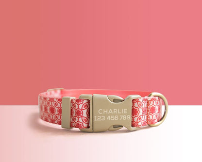 Red Green Lightweight Dog Collar, Personalised Premium Dog Collar or Dog Collar and Leash Set with Matching Bowtie *Detachable