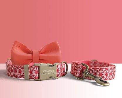 Red Green Lightweight Dog Collar, Personalised Premium Dog Collar or Dog Collar and Leash Set with Matching Bowtie *Detachable