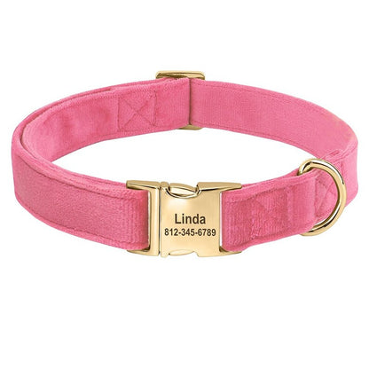 Dog Collar Personalised with Name, Thick Velvet Dog Collar For Boy and Girl, Dust Pink, Hot Pink, Green, Blue and Brown