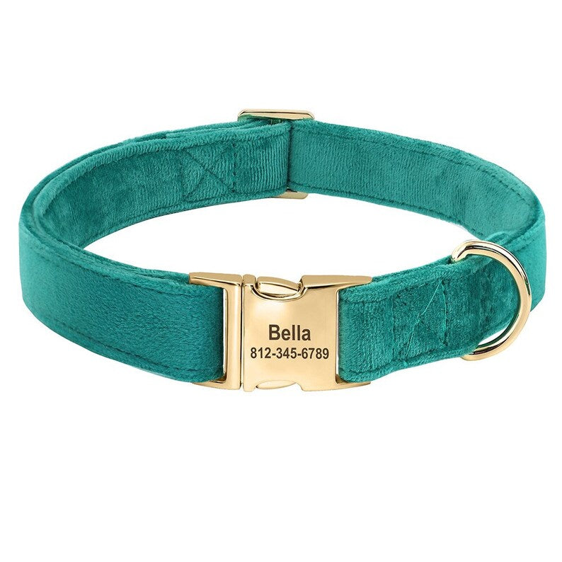 Dog Collar Personalised with Name, Thick Velvet Dog Collar For Boy and Girl, Dust Pink, Hot Pink, Green, Blue and Brown