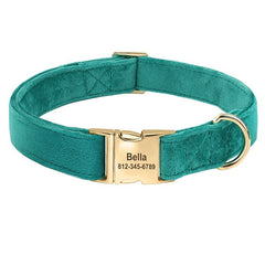 Dog Collar Personalized with Name, Thick Velvet Dog Collar For Boy and Girl, Dust Pink, Hot Pink, Green, Blue and Brown