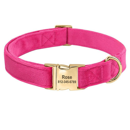 Dog Collar Personalised with Name, Thick Velvet Dog Collar For Boy and Girl, Dust Pink, Hot Pink, Green, Blue and Brown