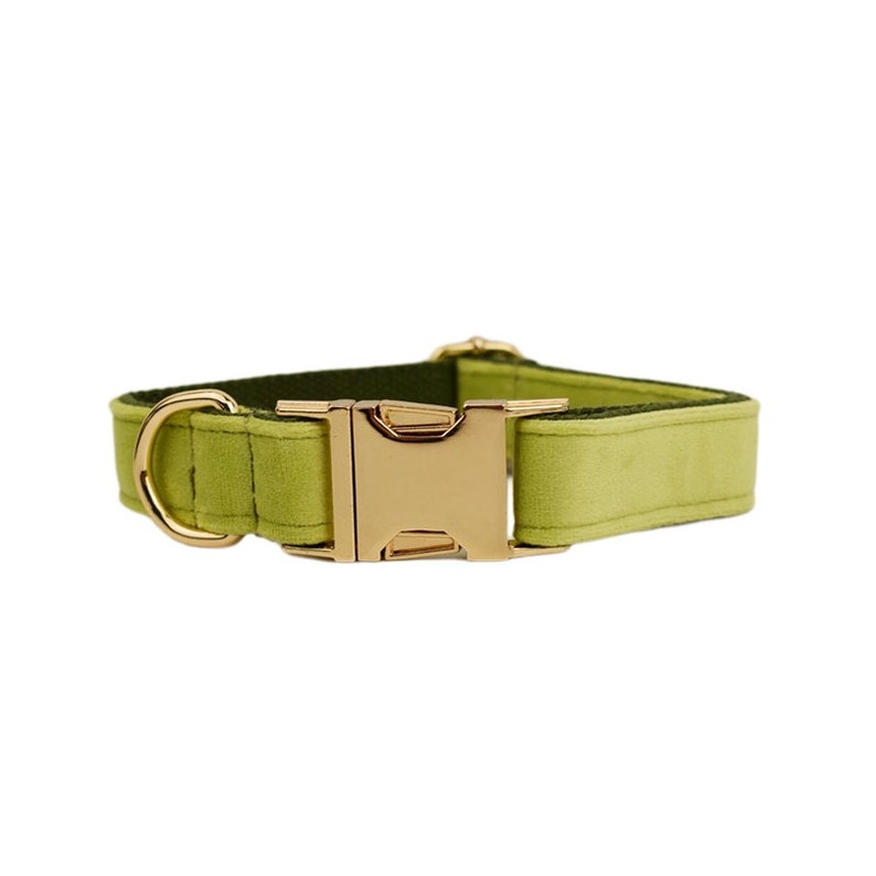 Custom Avocado Velvet Personalised Dog Collar, Matching Dog Bowtie, Dog Flower, Dog Leash, Dog Harness and Dog Poop Bag