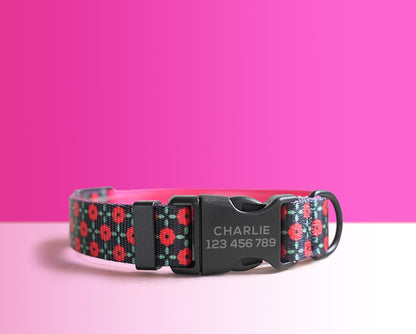 Pink Floral Lightweight Dog Collar, Personalised Premium Dog Collar or Dog Collar and Leash Set with Matching Bowtie *Detachable