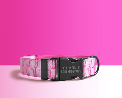 Pink Floral Lightweight Dog Collar, Personalised Premium Dog Collar or Dog Collar and Leash Set with Matching Bowtie *Detachable