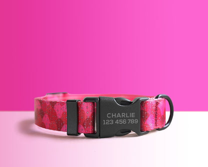 Pink Floral Lightweight Dog Collar, Personalised Premium Dog Collar or Dog Collar and Leash Set with Matching Bowtie *Detachable