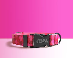 Pink Floral Lightweight Dog Collar, Personalized Premium Dog Collar or Dog Collar and Leash Set with Matching Bowtie *Detachable