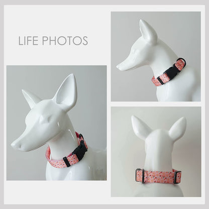 Pink Floral Lightweight Dog Collar, Personalised Premium Dog Collar or Dog Collar and Leash Set with Matching Bowtie *Detachable