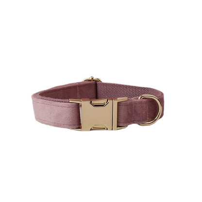 Custom Dusty Pink Velvet Personalised Dog Collar, Matching Dog Bowtie, Dog Flower, Dog Leash, Dog Harness & Dog Poop Bag