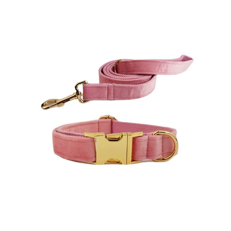 Custom Pink Velvet Personalised Dog Collar, Matching Dog Bowtie, Dog Flower, Dog Leash, Dog Harness & Dog Poop Bag