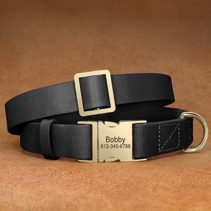 Dog Collar Leather Buckle Personalised Name Engraved Soft Genuine Leather in Black, Brown, and Pink * Custom Boy Girl Dog Collar