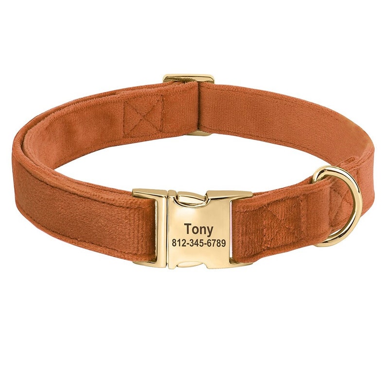 Dog Collar Personalised with Name, Thick Velvet Dog Collar For Boy and Girl, Dust Pink, Hot Pink, Green, Blue and Brown