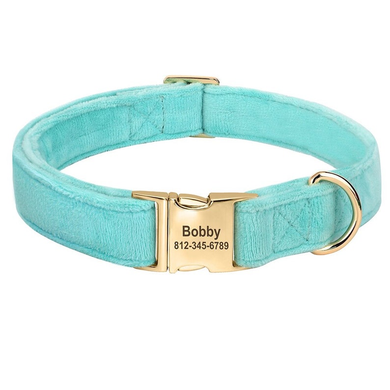 Dog Collar Personalised with Name, Thick Velvet Dog Collar For Boy and Girl, Dust Pink, Hot Pink, Green, Blue and Brown