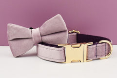 Custom Deep Purple Velvet Personalized Dog Collar, Matching Dog Bowtie, Dog Flower, Dog Leash, Dog Harness & Dog Poop Bag, Different Combo