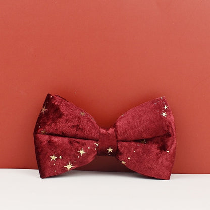 Stars Dog Harness, Custom Red Golden Stars Personalised Velvet Collar, Bowtie, Leash, H Harness, for Christmas and New Year