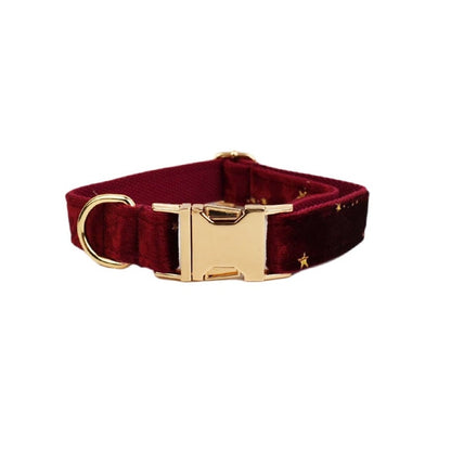 Stars Dog Harness, Custom Red Golden Stars Personalised Velvet Collar, Bowtie, Leash, H Harness, for Christmas and New Year