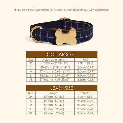 Tartan Dog Collar, Personalised Dog Bone Tag, Plaid Dog Collar and Leash, Collar for Male Dog, Engraved Name on Dog Collar, Boy Collar