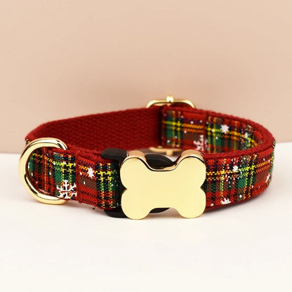 Tartan Dog Collar, Personalised Dog Bone Tag, Plaid Dog Collar and Leash, Collar for Male Dog, Engraved Name on Dog Collar, Boy Collar
