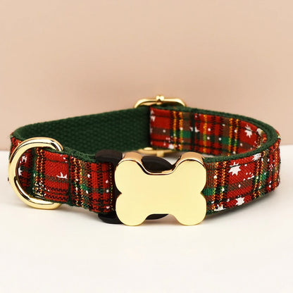 Tartan Dog Collar, Personalised Dog Bone Tag, Plaid Dog Collar and Leash, Collar for Male Dog, Engraved Name on Dog Collar, Boy Collar