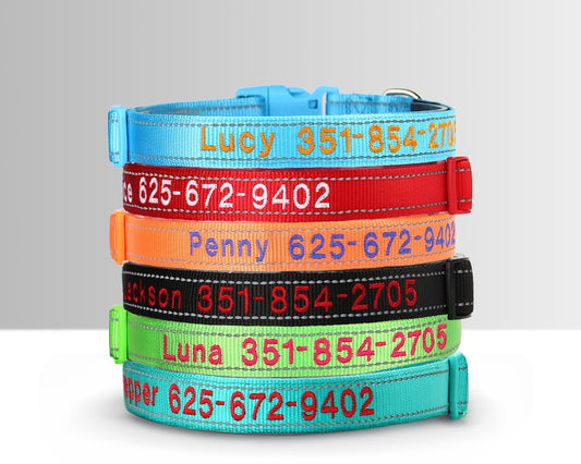 Personalised Reflective Dog Collar - Heavy Duty Nylon