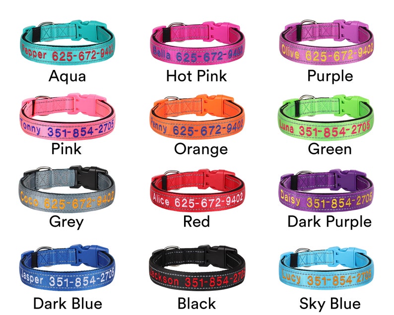 Personalised Reflective Dog Collar - Heavy Duty Nylon
