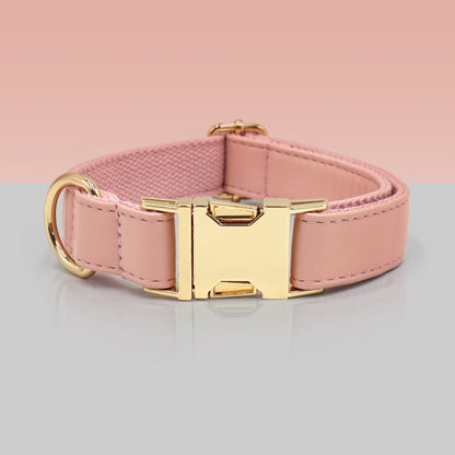 PU Leather Dog Collar, Collar/Lead/Poop Bag, Dog Collar Leash Set Pink+Orange+Purple+Hot Pink Engraved Metal Buckle, Wedding Puppy Gift