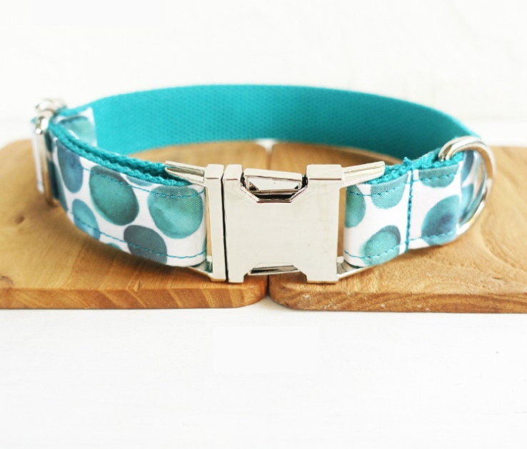 Personalised Cute Boy Dog Collar or Dog Collar and Lead Set in Bubble Pattern, Custom Engraved with Name