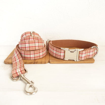 Personalised Dog Name Engraved Handmade BRITISH Plaid Green Dog Collar Boy Girl, Dog Leash