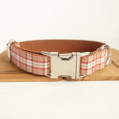 Personalised Dog Name Engraved Handmade BRITISH Plaid Green Dog Collar Boy Girl, Dog Leash