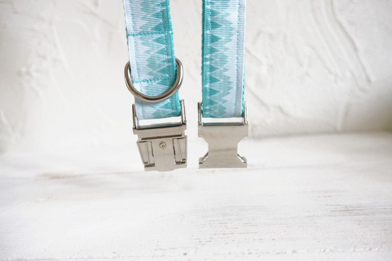 Personalised Blue Mountain Dog Collar or Dog Collar and Leash
