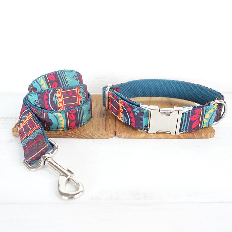 Personalised Tribal Custom Dog Collar Handmade Dog Collar or Dog Collar and Leash Set