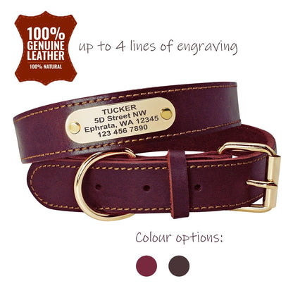 CLEARANCE, NEXT DAY ship | Personalised Laser Engraved Genuine Leather Dog Collar (Red Brown/Dark Brown)