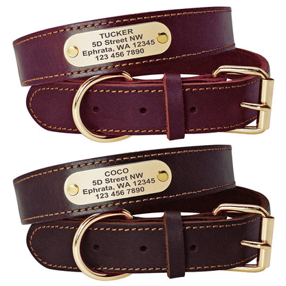 CLEARANCE, NEXT DAY ship | Personalised Laser Engraved Genuine Leather Dog Collar (Red Brown/Dark Brown)
