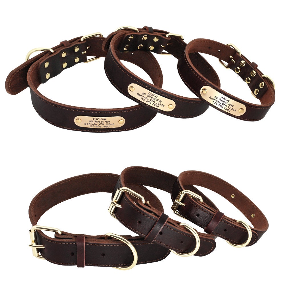 CLEARANCE, NEXT DAY ship | Personalised Laser Engraved Genuine Leather Dog Collar (Red Brown/Dark Brown)