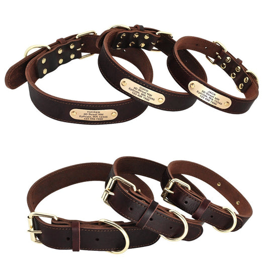 CLEARANCE, NEXT DAY ship | Personalised Laser Engraved Genuine Leather Dog Collar (Red Brown/Dark Brown)