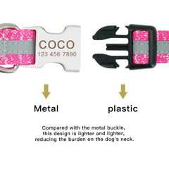 Personalised Laser Engraved Nylon Reflective Neon Sporty Dog Collar, or Dog Collar Leash combo