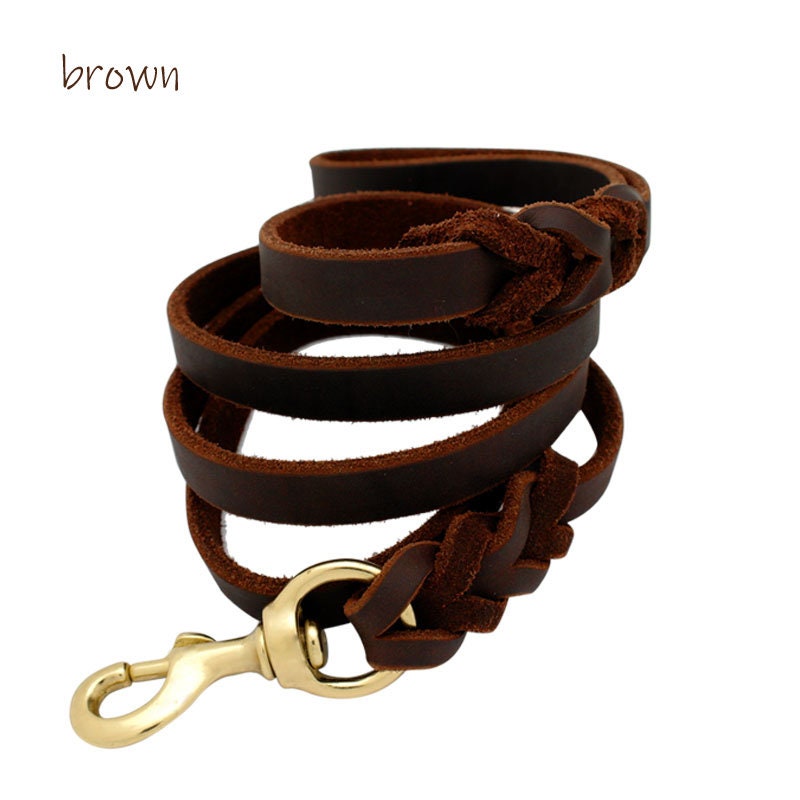 Genuine Leather Soft Dog Leash 6 Feet/180cm Long, Brown/Dark Grey