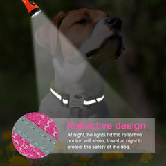 Personalised Laser Engraved Nylon Reflective Neon Sporty Dog Collar, or Dog Collar Leash combo