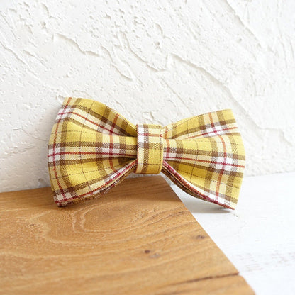 Personalised YELLOW/Orange PLAID Cat Dog Collar Leash Bowtie