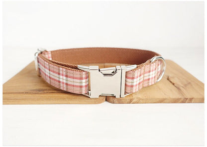 Personalised YELLOW/Orange PLAID Cat Dog Collar Leash Bowtie