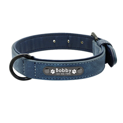 Personalised Plain Dog Collar Faux Leather Padded with Dog Name Engraved