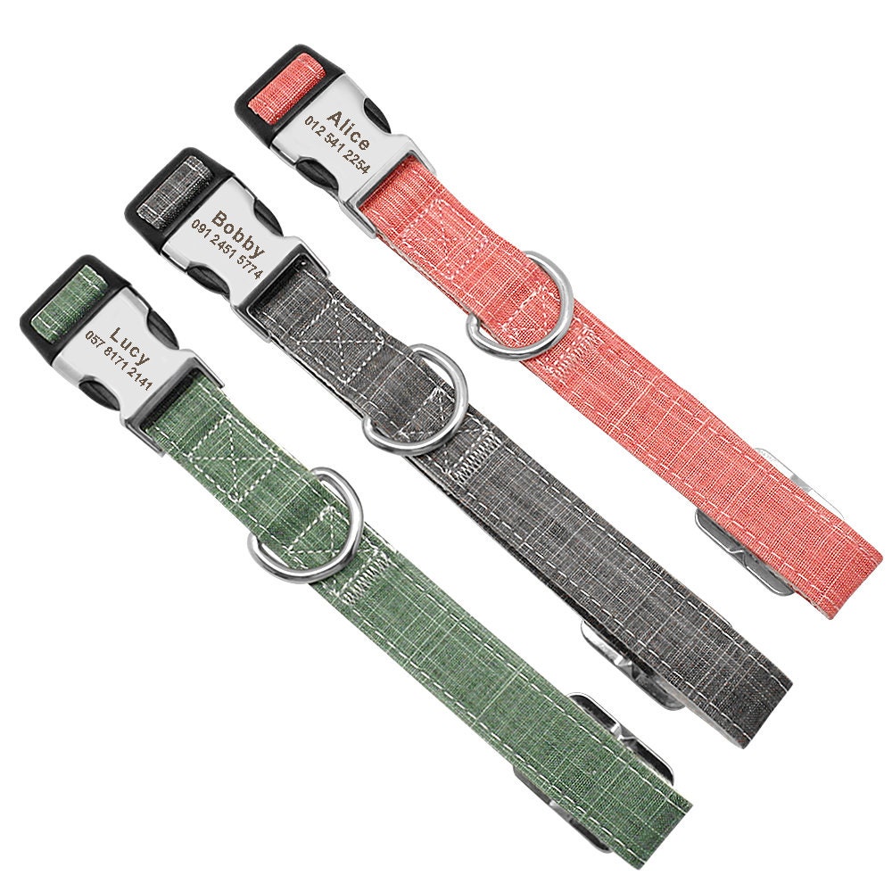 Personalised Laser Engraved Bamboo Fibre Dog Collar Lightweight Buckle Pink Green Grey Personalised Pet Gift Small Dog to Large Dog