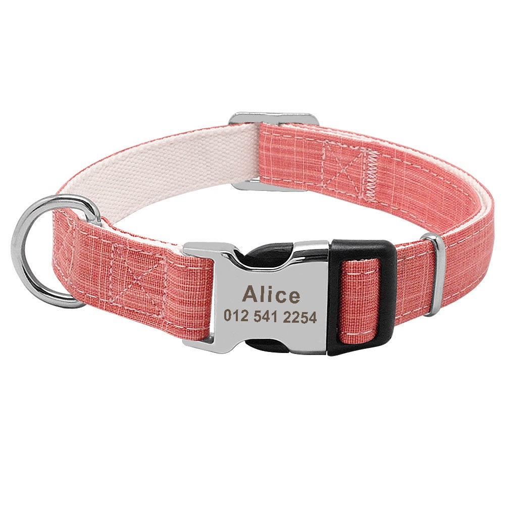 Personalised Laser Engraved Bamboo Fibre Dog Collar Lightweight Buckle Pink Green Grey Personalised Pet Gift Small Dog to Large Dog